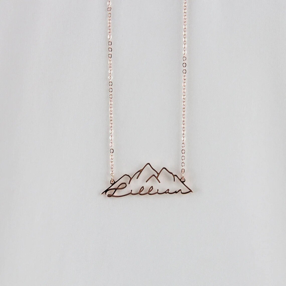 Birth Flower Necklace - CUSTOM ชื่อสร้อยคอแฟชั่นแรงบันดาลใจเครื่องประดับสแตนเลสที่กําหนดเอง Mountain Range สร้อยคอ Climber