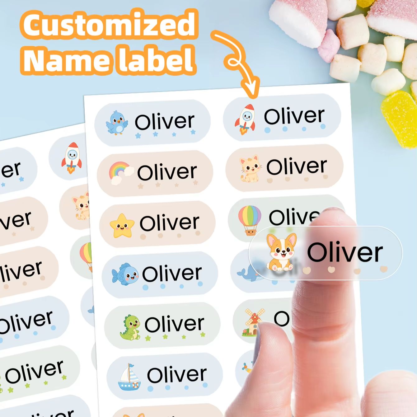 Personalised Candle Label - สติกเกอร์ชื่อการ์ตูนแบบกำหนดเอง 1-400 ชิ้น, ฉลากกันน้ำสำหรับถุงของขวัญ, ซองจดหมาย, กระป๋องเทียน,