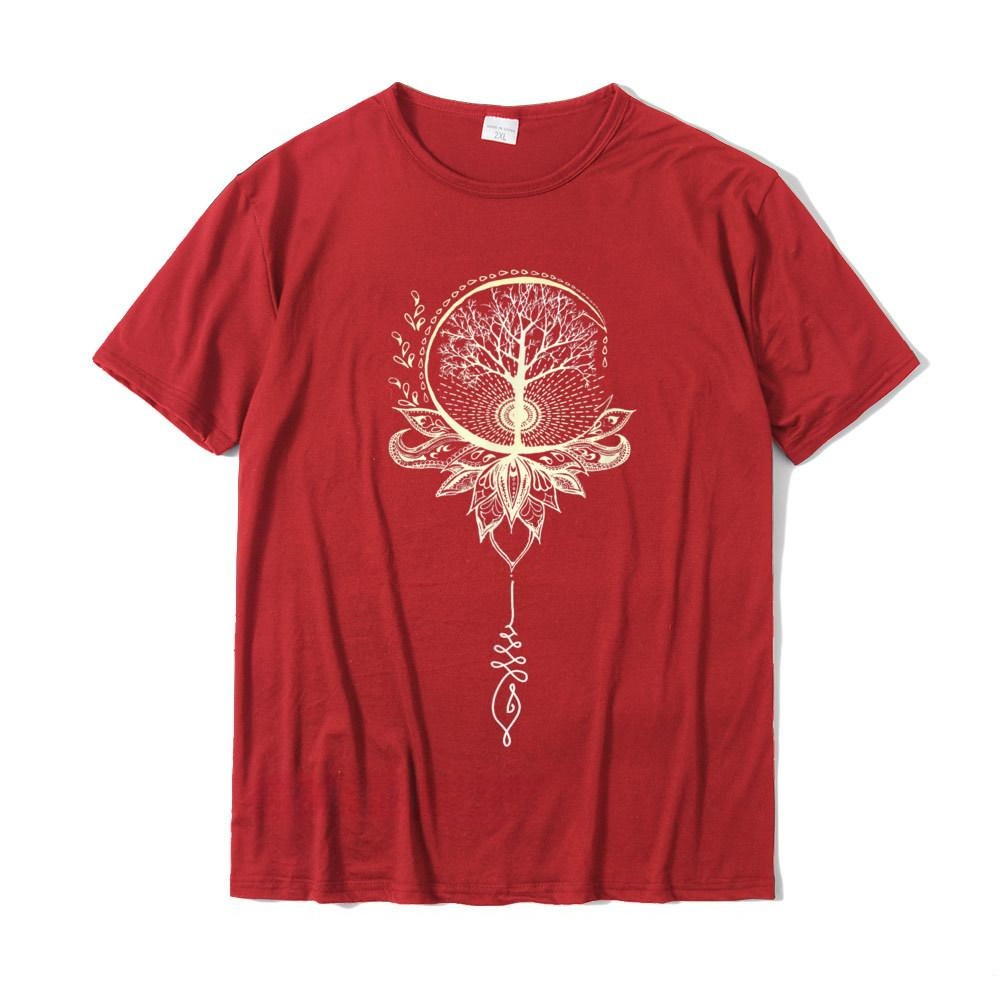 Family Tree Print - เสื้อยืดแฟชั่นขายดีลาย Mandala Lotus Unalome Tree of