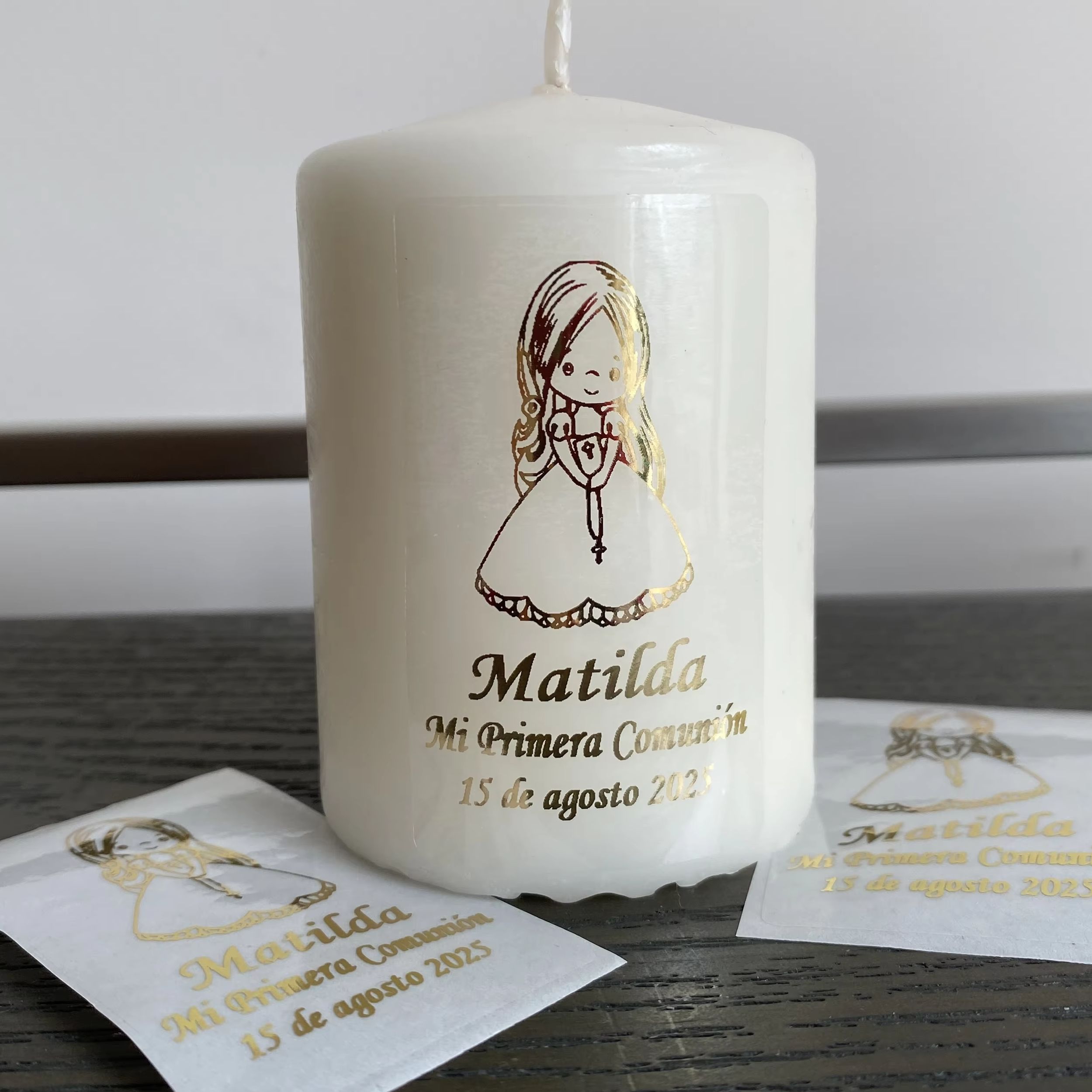 Personalised Candle Label - สติกเกอร์ส่วนตัวสำหรับงานรับศีลมหาสนิทครั้งแรกของฉัน ฉันขอขอบคุณ สติกเกอร์ติดเทียน ของชำร่วย ป้ายของขวัญ