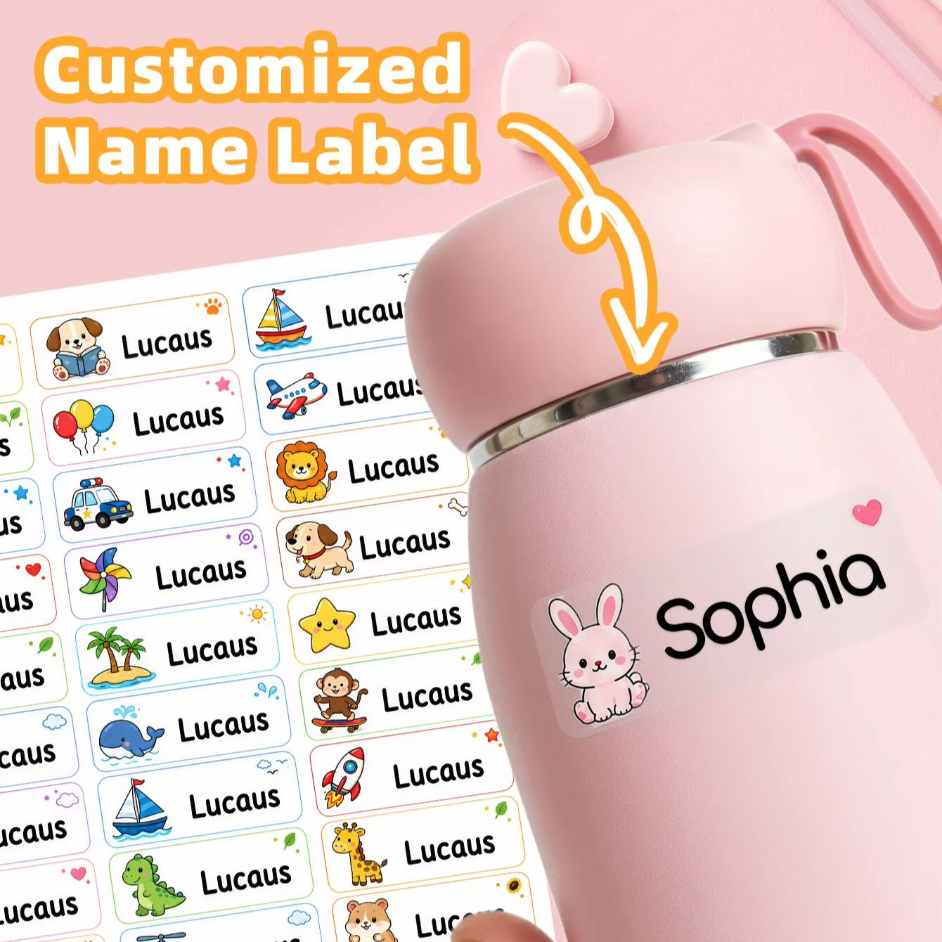 Personalised Candle Label - สติกเกอร์ชื่อการ์ตูนแบบกำหนดเอง 1-500 ชิ้น, ฉลากกันน้ำสำหรับขวดกีฬา, กระป๋องเทียน, ซองจดหมาย,