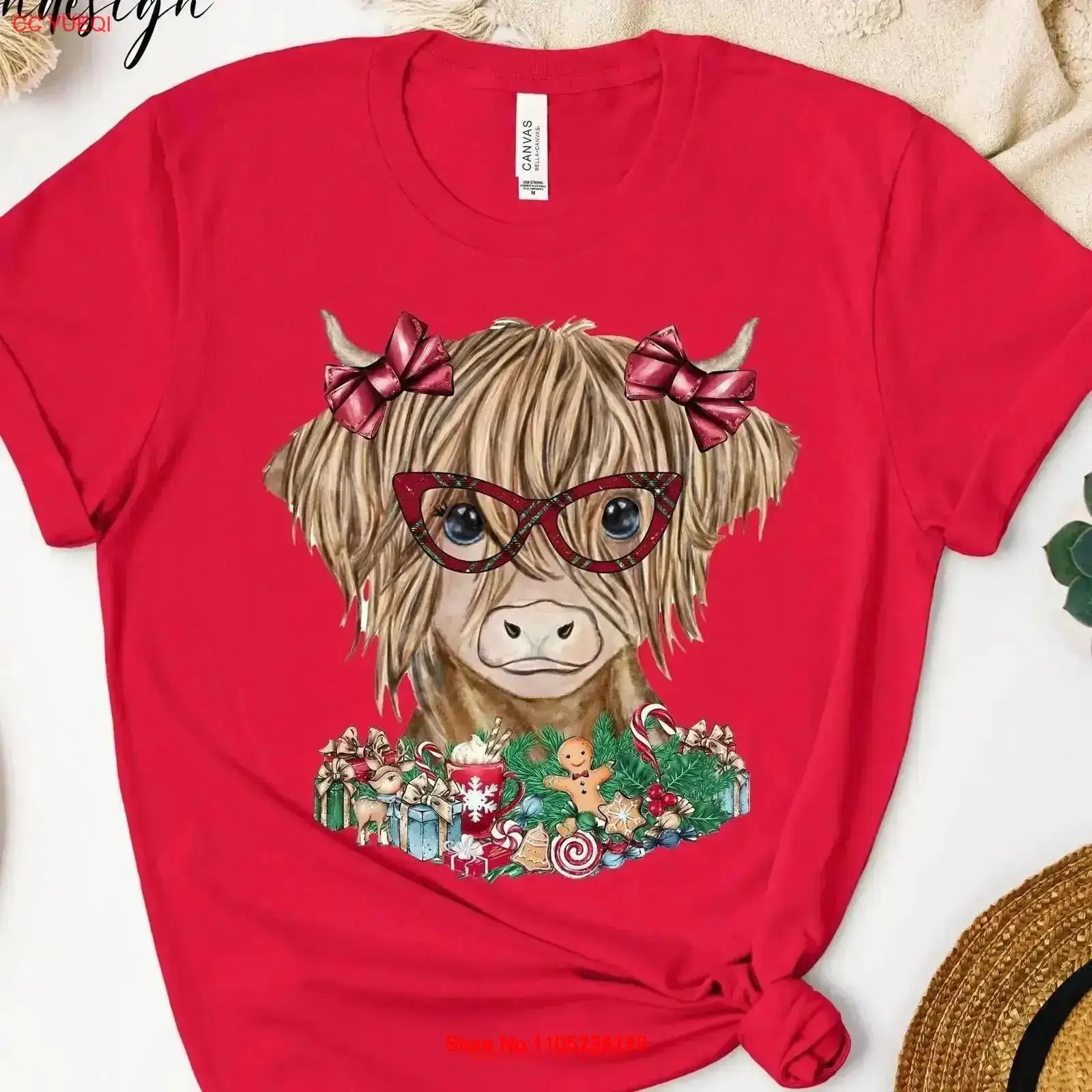 Family Tree Print - เสื้อยืดลายวัวไฮแลนด์คริสต์มาส ลายตลก สนุกสนาน ต้อนรับเทศกาลคริสต์มาส ลายวัว ต้นคริสต์มาส