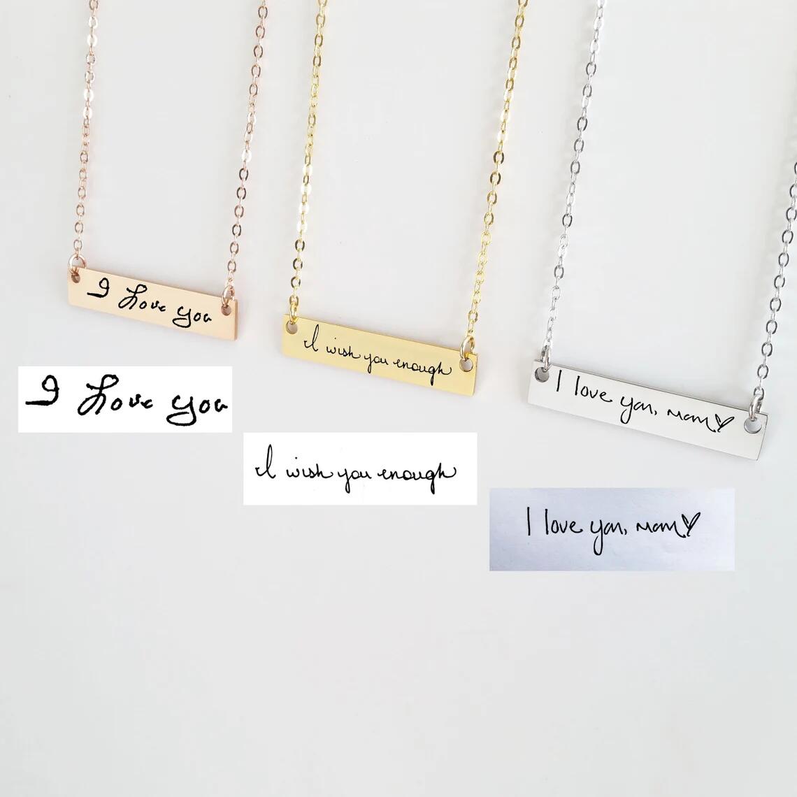 Actual Handwriting Bar Necklac - Handwriting Necklace Bar บทวิจารณ์และราคา